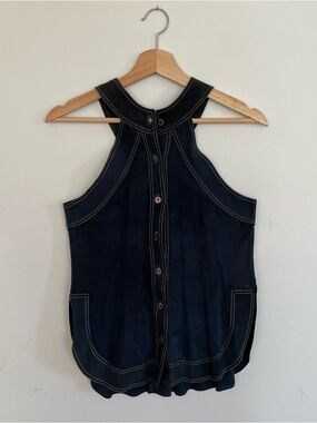 Vintage 70’s Jean Muir Navy Blue Suede Perforated Top